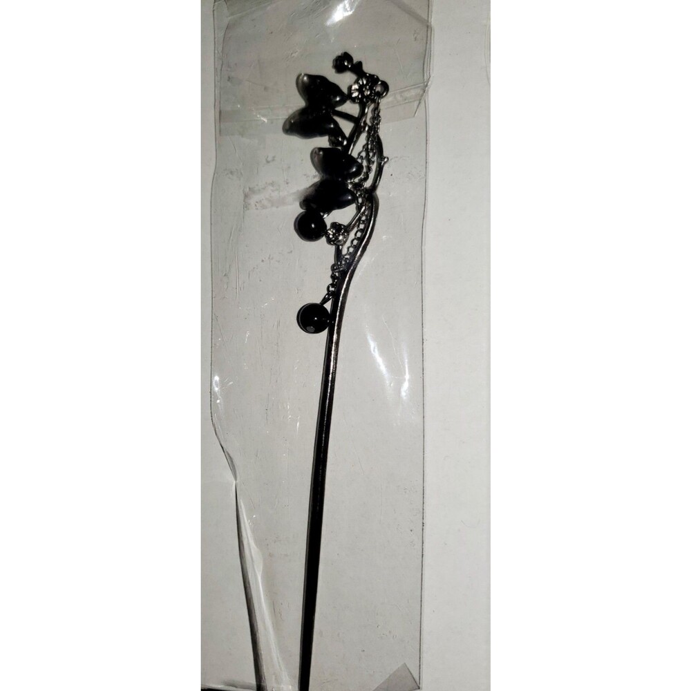 1 pc Women’s Tassel Hair Stick Black Beads Fringe Butterflies Hanfu Hairpin_NEW